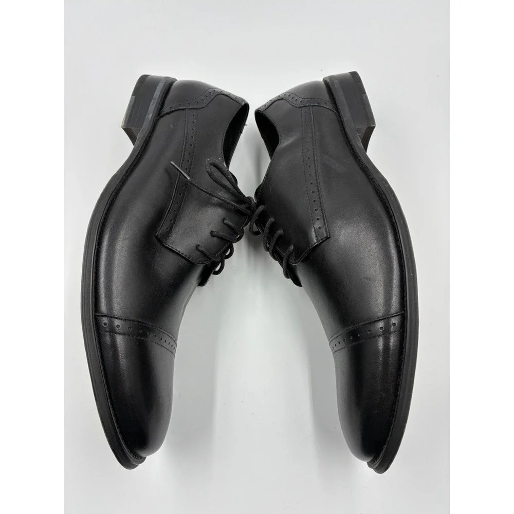 Asher Green Mens Black Cap Toe Oxford Dress Shoes Genuine‎ Leather Size 11 READ